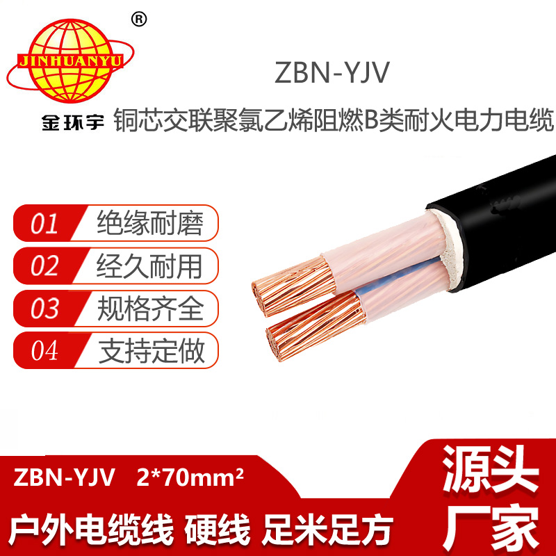 金环宇电线电缆 深圳阻燃耐火yjv电缆 ZBN-YJV 2X70平方 yjv电缆报价