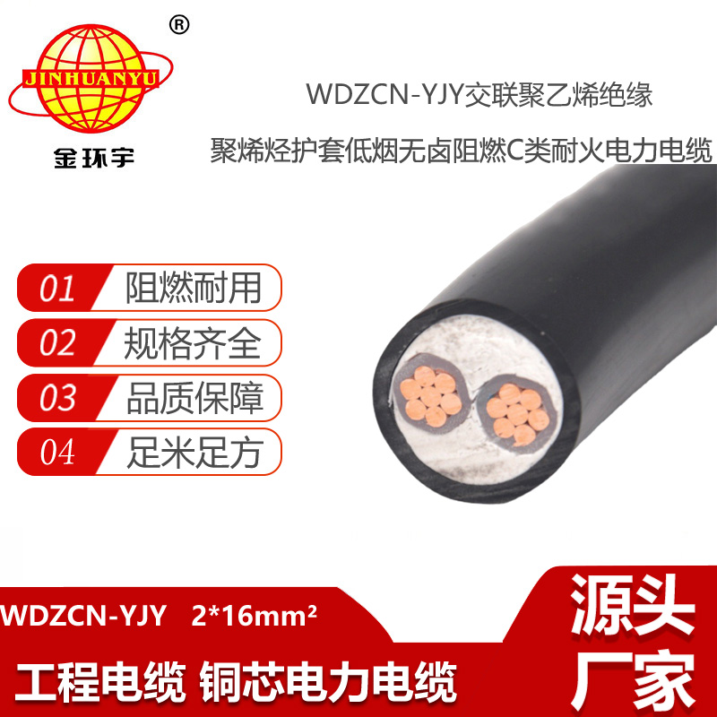 金环宇电线电缆 WDZCN-YJY 2X16低压交联电缆 c类阻燃耐火低烟无卤电缆