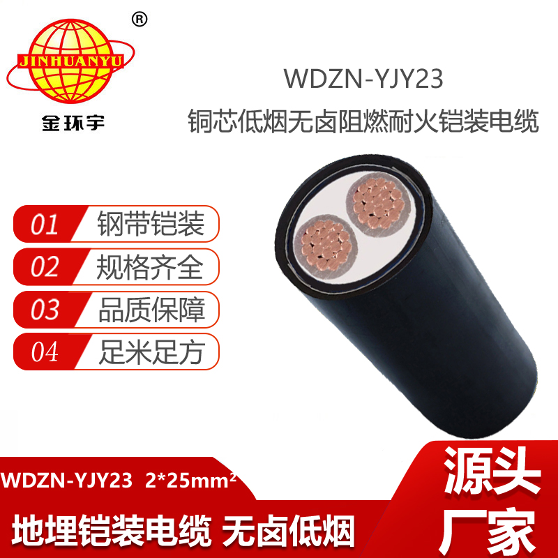 金环宇电缆 二芯电力电缆WDZN-YJY23-2X25平方 低烟无卤耐火电缆