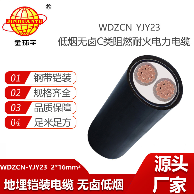 金环宇电缆 低烟无卤阻燃耐火电缆 2芯电力电缆WDZCN-YJY23-2X16平方